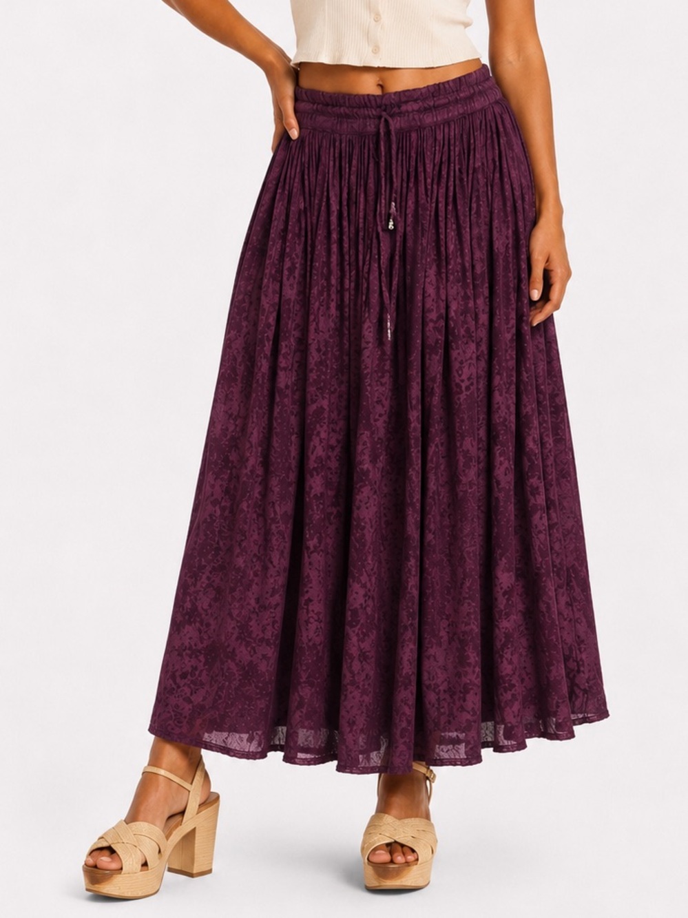 Vintage 90s Pelican Cove Purple Rayon Broomstick Boho Maxi Skirt O/S 12”-20” W